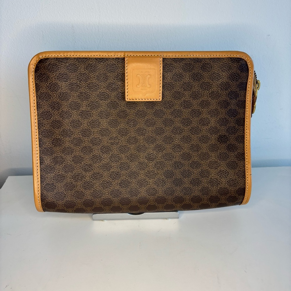Vintage Celine Brown and Tan Monogram Pouch